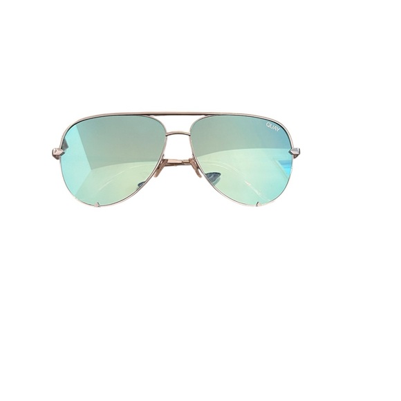 Quay Australia Accessories - Quay Australia Desi Perkins High Key Silver Aviator Sunglasses Teal Lenses
